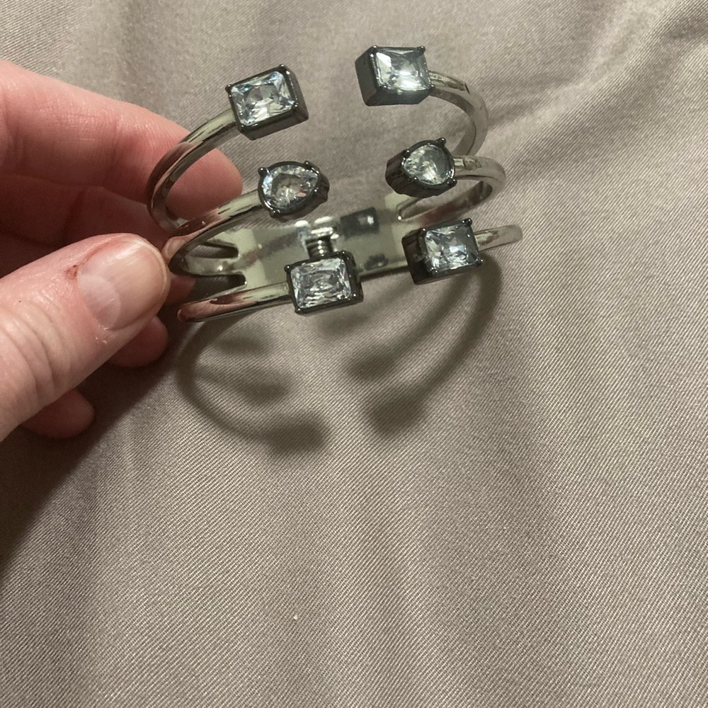 White House Black Market Silver Bracelet with Clear Stones